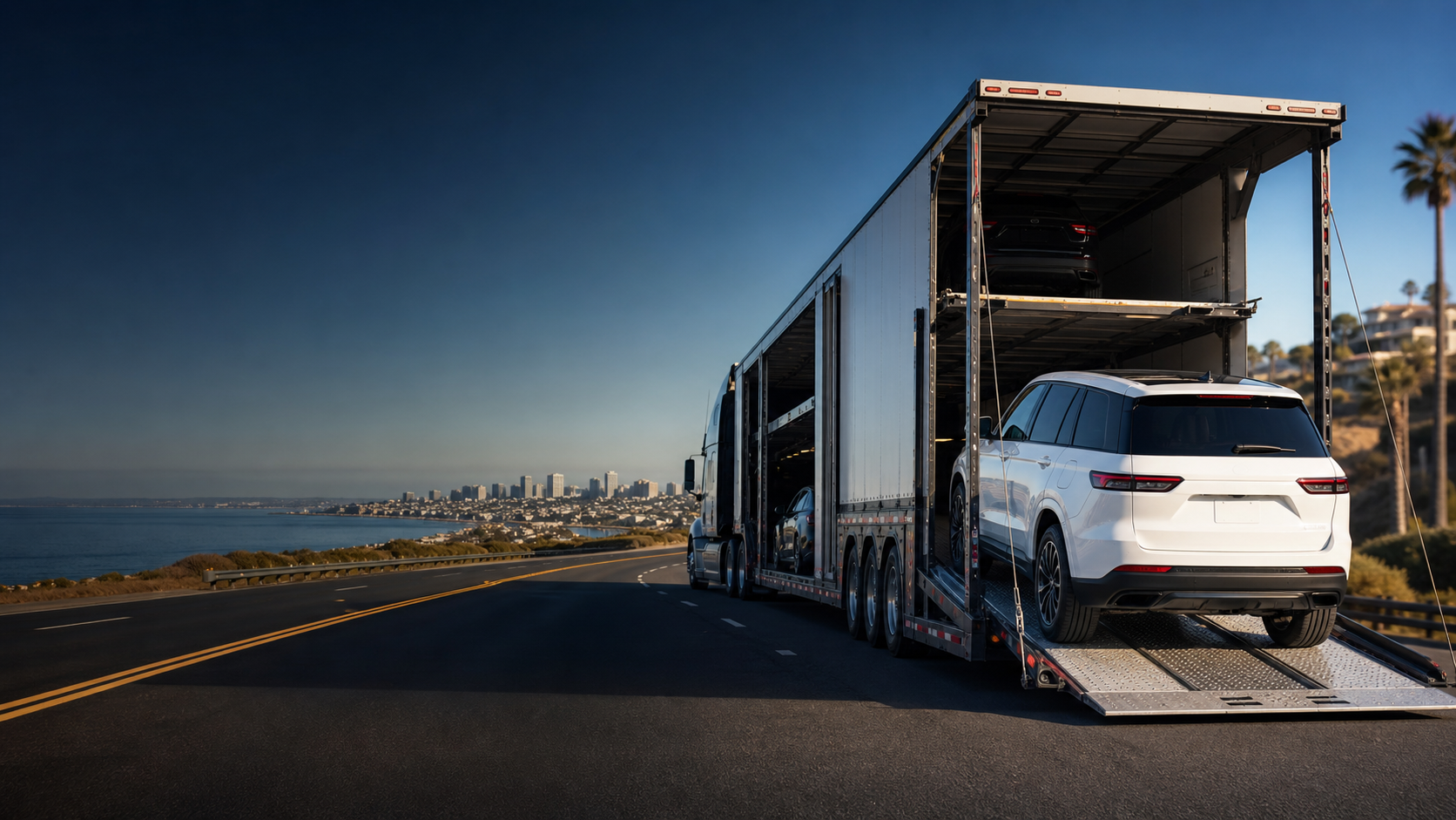 Vehicle being unloaded from a carrier at its destination