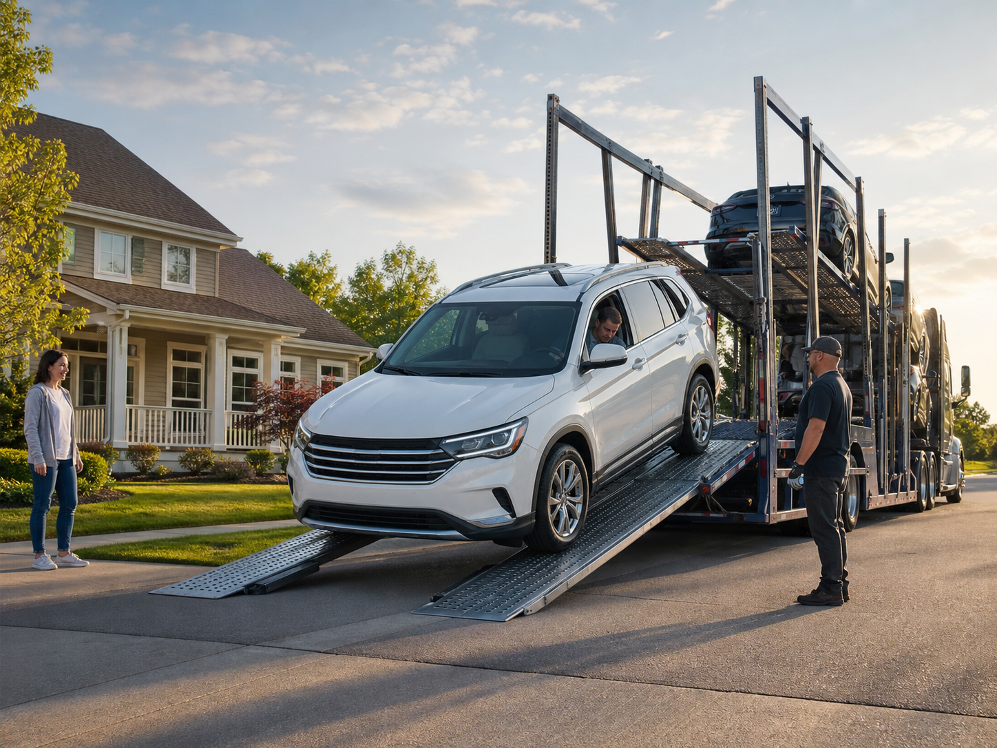 SUV being safely unloaded at its destination